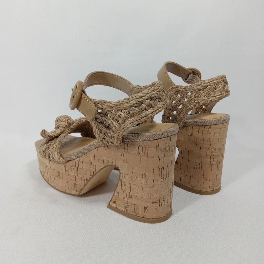 NINE WEST Beige Woven Platform Sandals Women's Size 5.5 M